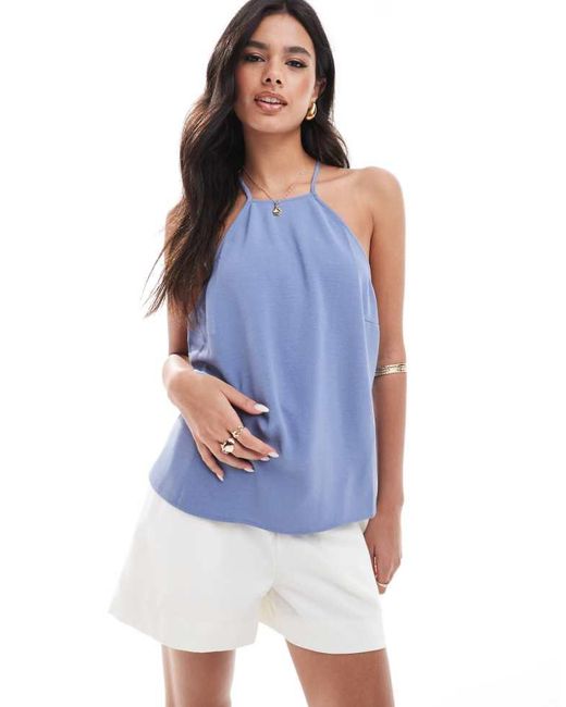 ASOS Blue Cupro Halter Neck Cami With Strappy Back