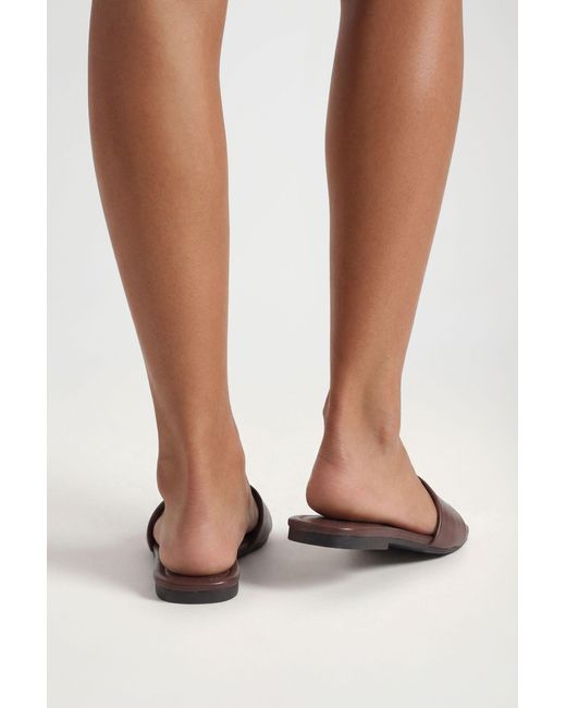 Boohoo Brown Square Toe Basic Sliders