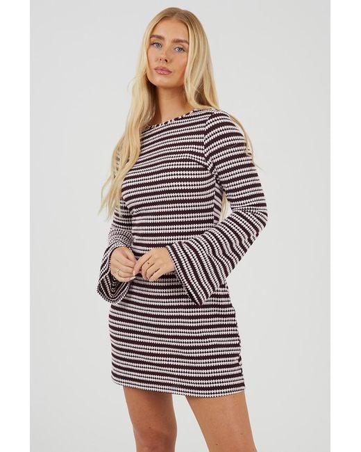 Brave Soul Textured Long Sleeve Stripe Mini Dress
