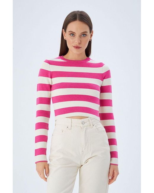 MixRay Pink Gestreifter Strickpullover