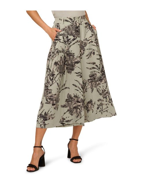 Adrianna Papell Green Printed Airflow Zip Fly Wide Leg Soft Gaucho Trouser