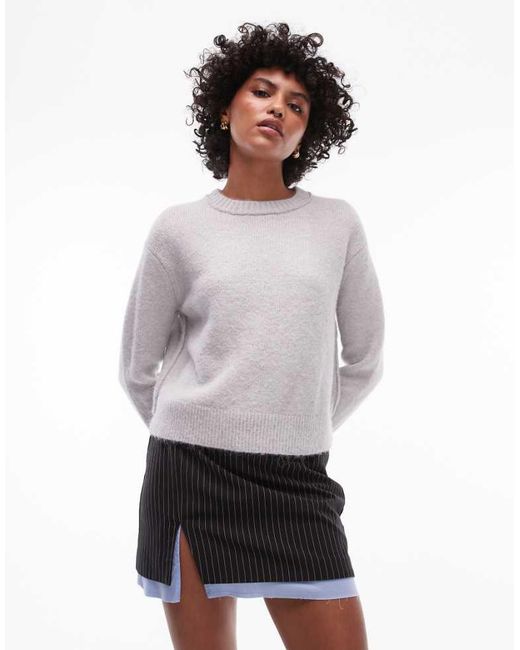 TOPSHOP White Knitted Crew With Raglan And Exposed Seam Jumper