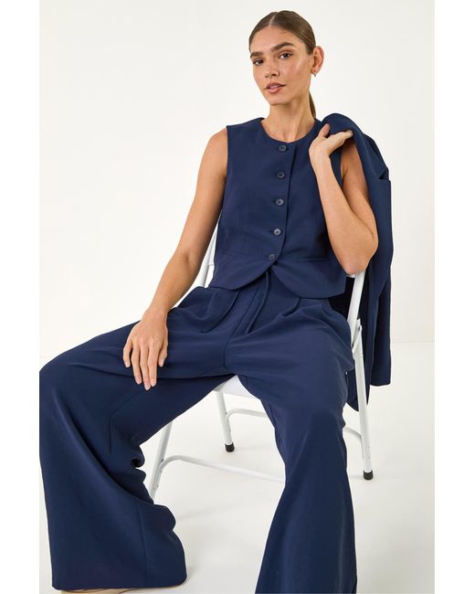 Roman Blue Fluid Tie Front Smart Trouser