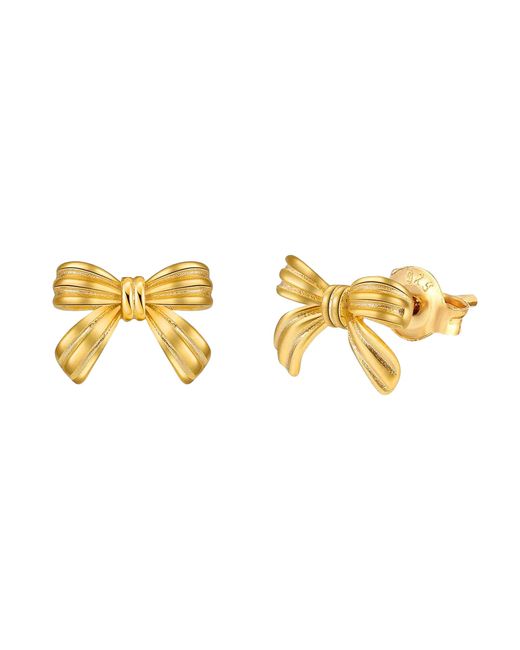 The Jewellery Stockroom Metallic Plated Sterling Ribbed Bow Stud Earrings