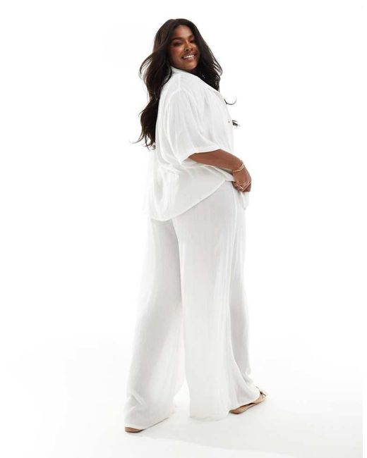 ASOS White Design Crinkle Co-Ord Wide Leg Beach Trouser