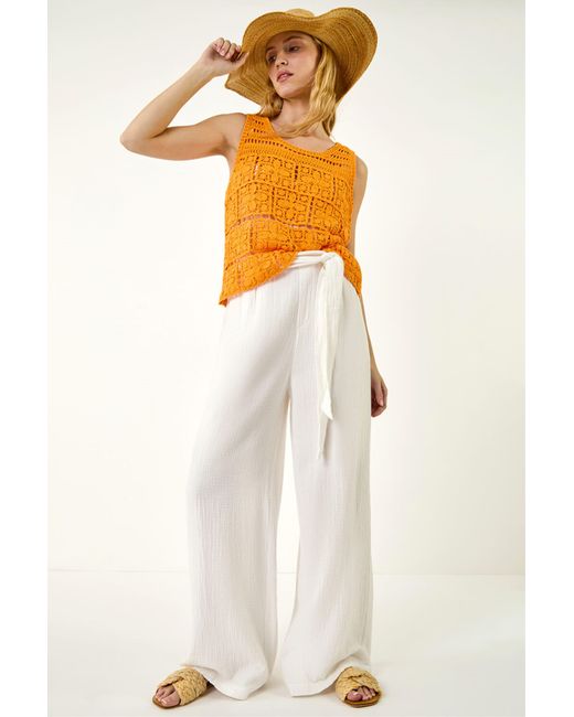 Roman White Crochet Knit Vest