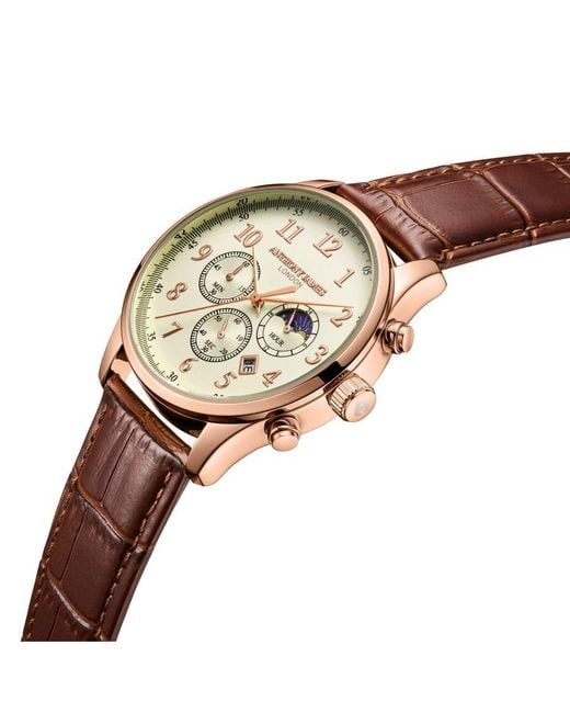 Anthony James White Hand Assembled Moonphase Chronograph Rose Leather for men
