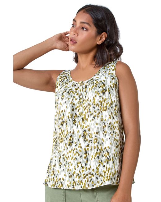 Roman Green Abstract Spot Print Button Vest