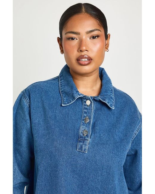 Boohoo Blue Plus Long Sleeve Denim Dress