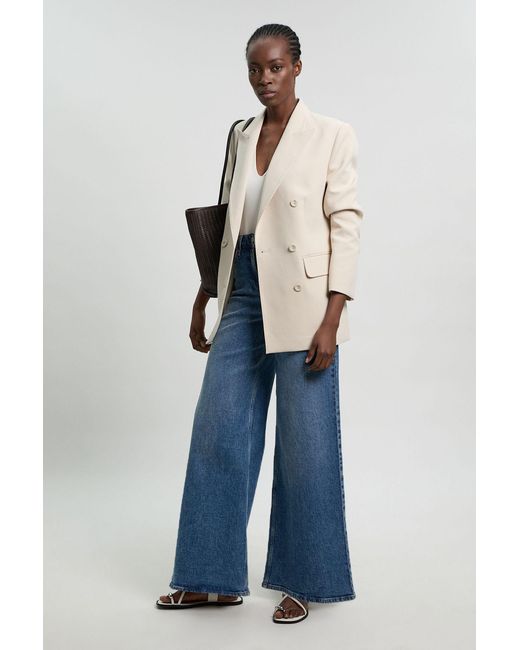 Karen Millen Blue Tailored Double Breasted Ruched Sleeve Blazer