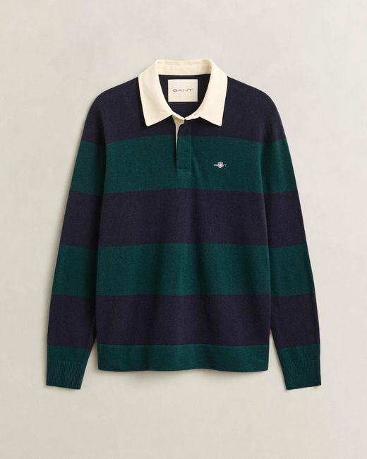 Gant Blue Regular Fit Long Sleeve Logo Detail Polo Shirt for men