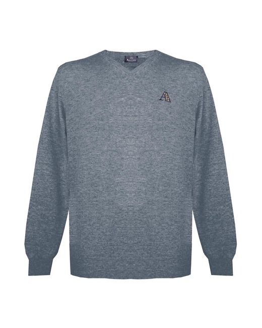 Aquascutum Blue Long Sleeved/V-Neck Knitwear Jumper With Logo for men