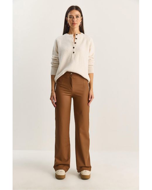 Bianco Lucci Natural High Waist Wide Leg Faux Leather Pants