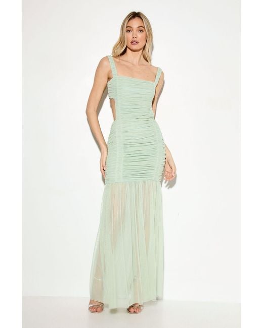MissPap White Open Back Mesh Ruched Maxi Dress
