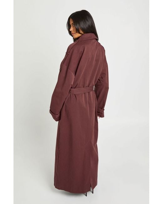 Boohoo Brown Belted Double Trench Coat