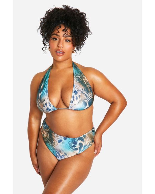 Boohoo Orange Plus Abstract Animal High Waist Bikini Set