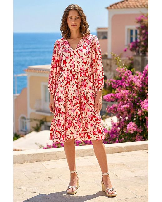 Roman Petite Floral V-Neck Tiered Dress