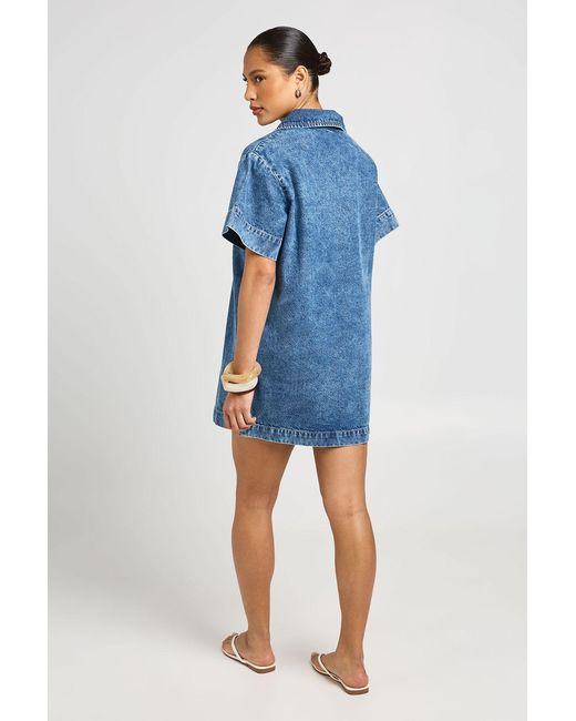 Boohoo Blue Boxy Short Sleeve Denim Dress