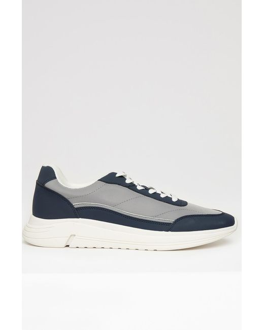 Threadbare Blue Retro Panelled Court Trainers for men