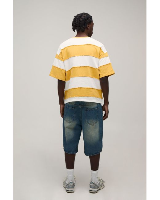 BoohooMAN Yellow Oversized Boxy Distressed Short Sleeve T-Shirt for men