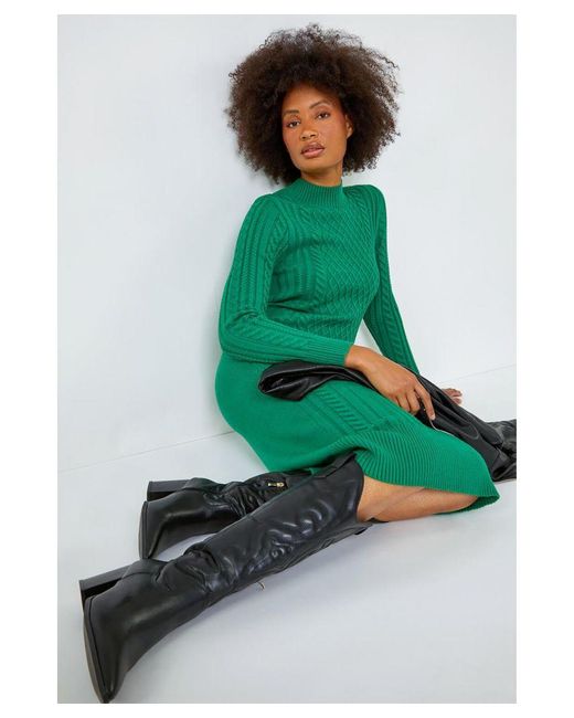 D.u.s.k Green Cable Knit Midi Jumper Dress