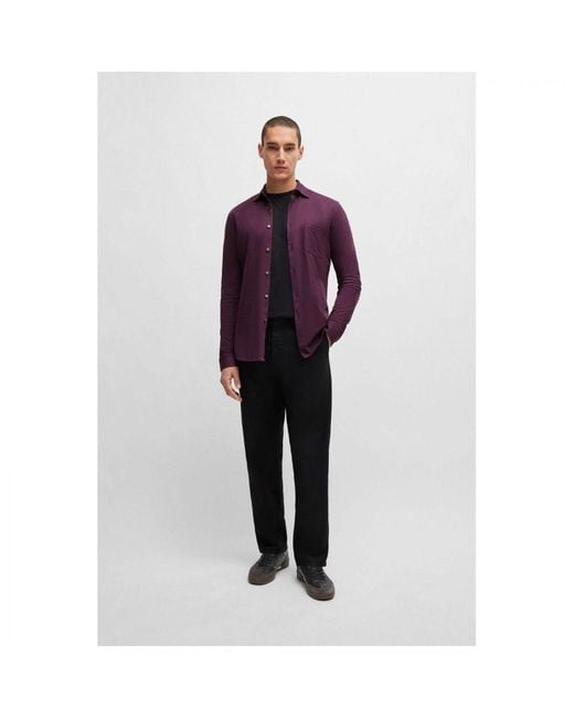 Boss Purple Garment-Dyed Slim-Fit Shirt for men