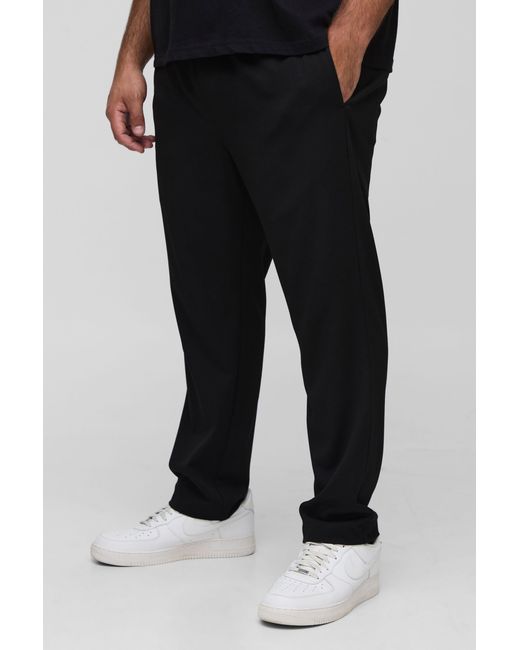 BoohooMAN Black Plus Elasticated Waist Tapered Smart Woven Sweatpants for men