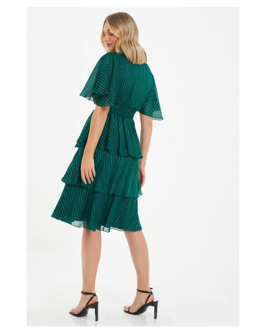 Quiz Green Glitter Chiffon Tiered Midi Dress