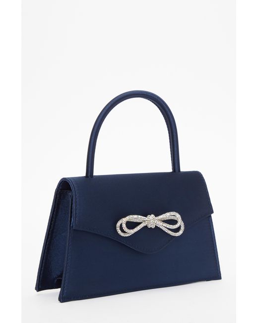 Quiz Blue Satin Diamante Bow Mini Tote Bag