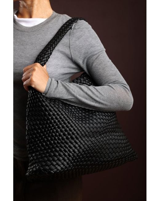 Where's That From Black Wheres 'Stone' Weave Detail Faux Leather Shoulder Bag