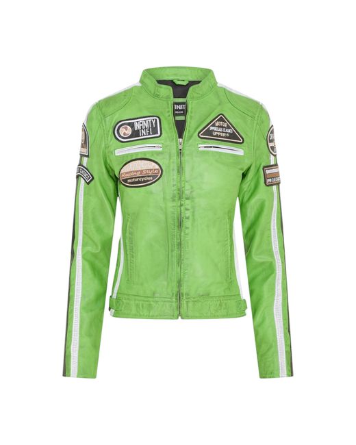 Infinity Leather Green Biker Racing Badges Jacket-Incheon Lamb Leather
