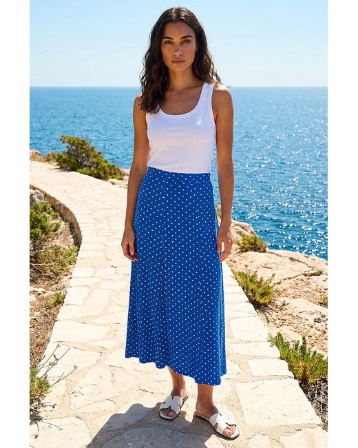Roman Blue Polka Dot Midi Skirt