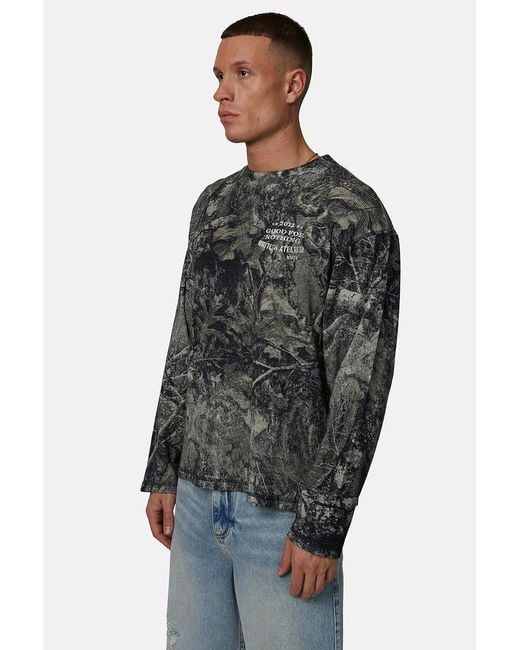 Good For Nothing Green Long Sleeve Waffle Camo Tee for men
