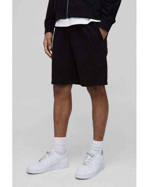 BoohooMAN Black Lightweight Basic Relaxed Mid Length Shorts for men