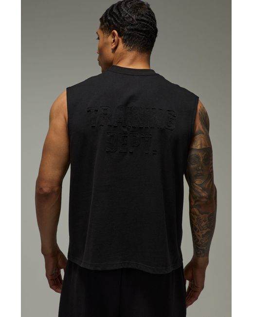 BoohooMAN Black Training Dept Premium Heavyweight 220Gsm Oversized Boxy Tank for men