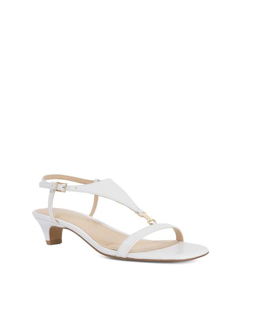 Dune White Monacos Leather Kitten Heel T-Bar Sandals