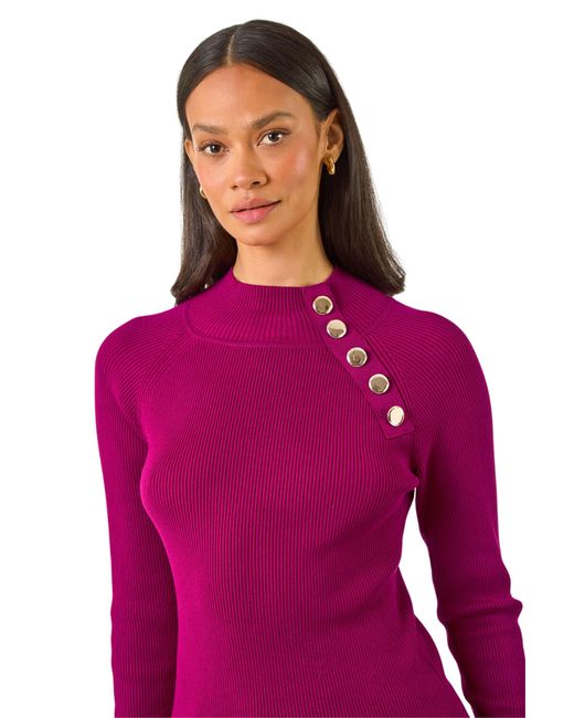 D.u.s.k Red High Neck Button Shoulder Jumper
