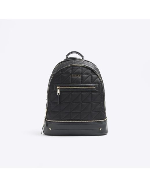 River Island Black Backpack Quilted Zip Bag Material_Pu
