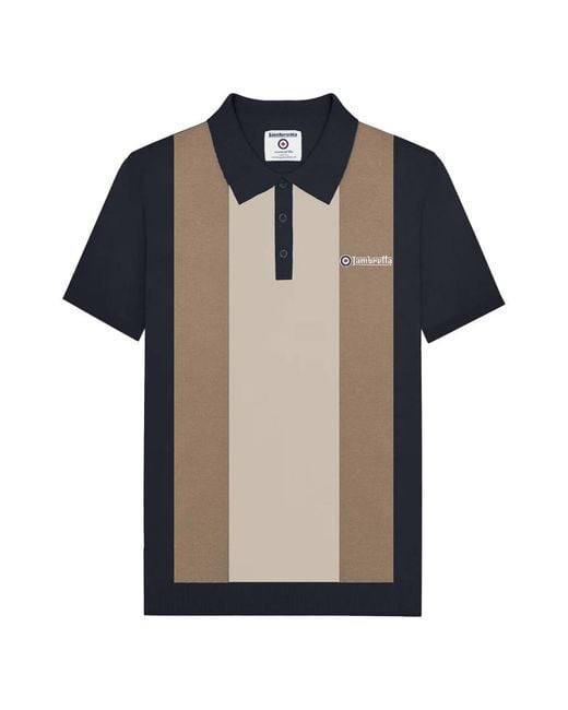 Lambretta Blue Vertical Stripe Knitted Polo Shirt /Cashew/ Cotton for men
