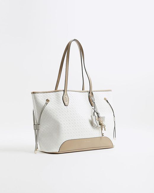 River Island White Shopper Bag Embossed Side Tie