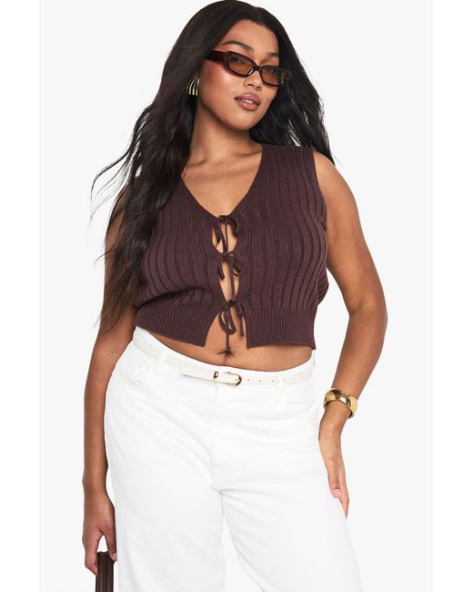 Boohoo White Plus Knitted Tie Detail Waistcoat