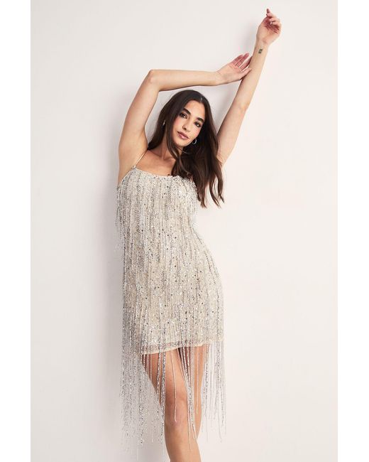 Nasty Gal Metallic Mix Beaded Tassel Strappy Mini Dress