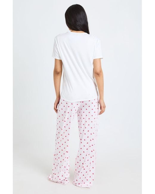 Boohoo White Tall Heart Striped Oversized T-Shirt And Trouser Pyjama Set