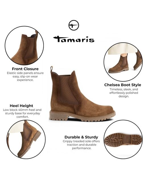 Tamaris Brown Leather High Chelsea Ankle Boots