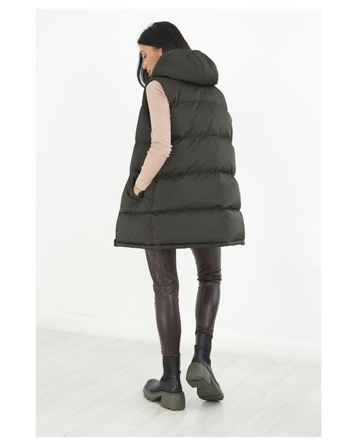 Brave Soul White 'Cello' Longline Hooded Puffer Gilet