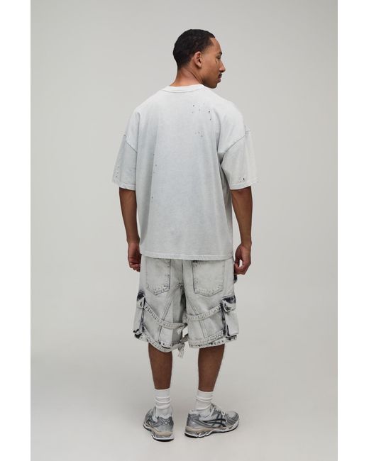 BoohooMAN Gray Parachute Extreme Washed Multi Cargo Jorts for men