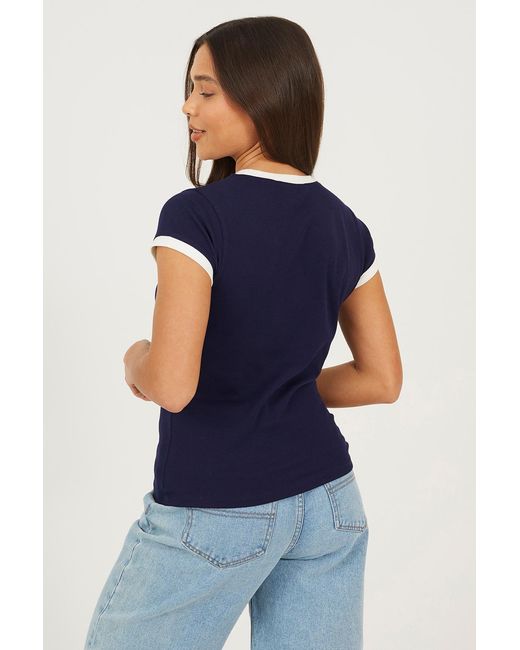Brave Soul Blue Cotton Rich Contrast Trim T-Shirt
