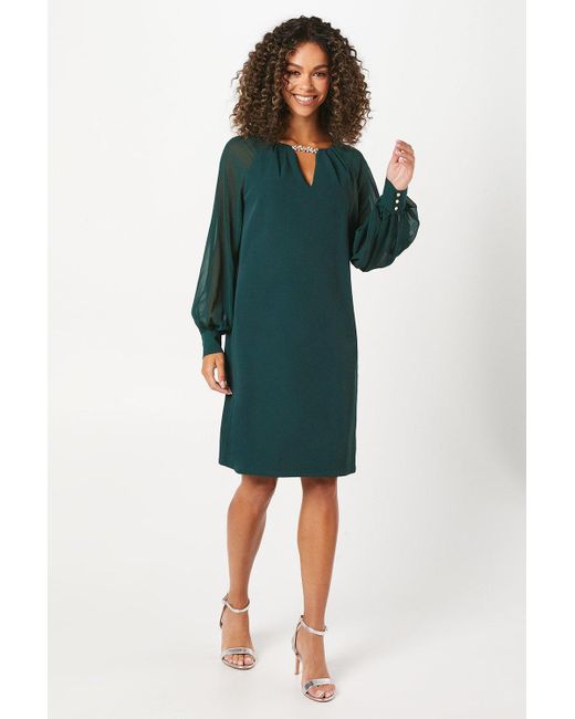 Wallis Green Occasion Embellished Chiffon Sleeve Shift Dress