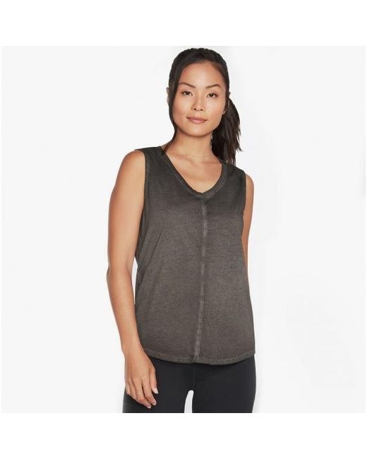 Skechers Gray W1Tt128/Blk Diamond Wash Hatha V-Neck Tank Bold