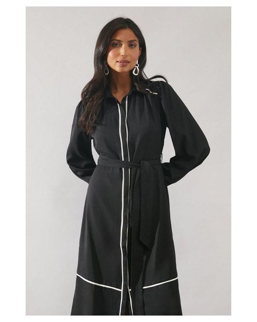 Wallis Gray Contrast Piping Tie Waist Shirt Dress